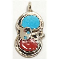 Zuni Coral & Turquoise Sterling Silver Snake Pendant - Effie Calavaza