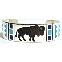 Zuni Multi-Stone Bison Sterling Silver Cuff Bracelet - Rudell & Nancy Laconsello