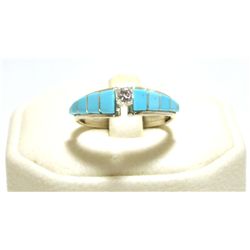 Zuni Cubic Zirconia & Turquoise Inlay Sterling Silver Women's Ring - Marlene Shekya