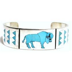 Zuni Turquoise Buffalo Sterling Silver Cuff Bracelet - Rudell & Nancy Laconsello