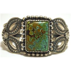 Old Pawn Navajo Spider Web Kingman Turquoise Sterling Silver Cuff Bracelet - Kirk Smith