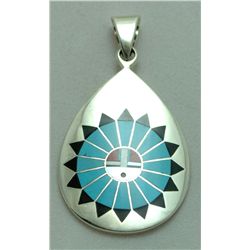 Zuni Sterling Silver Multi-Stone Sun Design Pendant - Fred & Lolita Natachu