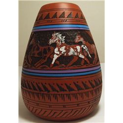 Navajo Etched & Painted Horses Pottery - Aaron Watchman