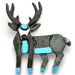 Zuni Multi-Stone Buck Pendant & Pin - Stephan Lonjose