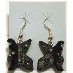 Zuni Marble Butterfly Sterling Silver French Hook Earrings - Dilbert Gasper