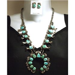 Old Pawn Navajo Sleeping Beauty Turquoise Sterling Silver Necklace & Earrings Set - B