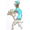 Navajo Turquoise Kokopelli Sterling Silver Pendant - Calvin Begay