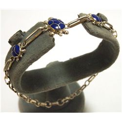 Navajo Lapis Lazuli Sterling Silver Turtle Link Bracelet - Vernon Waikaniwa