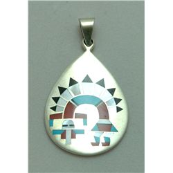 Zuni Sterling Silver Multi-Stone Rainbow Kachina Pendant - Fred & Lolita Natachu