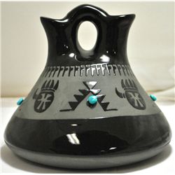 San Juan Black Glossy Double Fluted Pottery - Brenda Adelicia