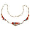 Navajo Coral Sun Face Sterling Silver Necklace - Wilbert Manning