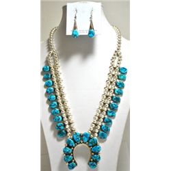 Navajo Sleeping Beauty Turquoise Sterling Silver Necklace & Earrings Set - Elaine Sam