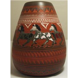 Navajo Etched & Painted Horses Pottery - Aaron Watchman