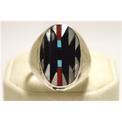 Zuni Multi-Stone Inlay Sterling Silver Men's Ring - Charlotte Dishta