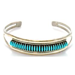 Zuni Turquoise Needlepoint Sterling Silver Cuff Bracelet - Edith Tsabetsaye