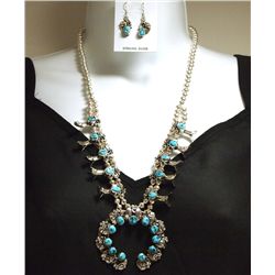 Old Pawn Navajo Sleeping Beauty Turquoise Sterling Silver Necklace & Earrings Set - B