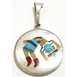 Zuni Multi-Stone Inlay Rainbow Kachina Sterling Silver Pendant - Harlan & Monica Coonsis