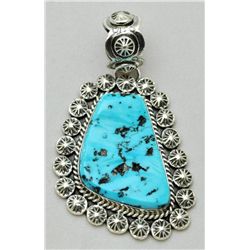 Navajo Sleeping Beauty Turquoise Large Sterling Silver Pendant - Mary Ann Spencer