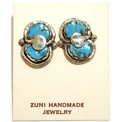 Zuni Turquoise Sterling Silver Snake Post Earrings - Effie Calavaza