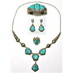 Navajo Sleeping Beauty Turquoise 4-Piece Set - Clem Nalwood