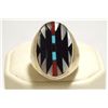 Image 1 : Zuni Multi-Stone Inlay Sterling Silver Men's Ring - Charlotte Dishta