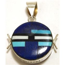 Navajo Multi-Stone Reversible Inlay Sterling Silver Pendant - Edison Yazzie