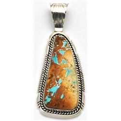 Navajo Boulder Turquoise Sterling Silver Pendant - Eugene Belone