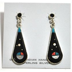 Navajo Multi-Stone Night Sky Sterling Silver Post Earrings - Harold Smith