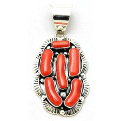 Navajo Coral 6-Stone Sterling Silver Pendant - Mary Ann Spencer