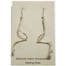 Zuni Sterling Silver Snake with Turquoise Eyes French Hook Earrings - Effie Calavaza