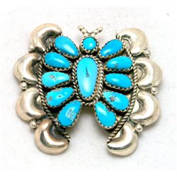 Navajo Turquoise Large Stone Butterfly Pendant & Pin