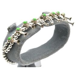 Navajo Green Turquoise Sterling Silver Squash Blossom Bracelet - Larry Curley