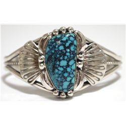 Navajo Spider Web Kingman Turquoise Sterling Silver Cuff Bracelet - Mary Ann Spencer