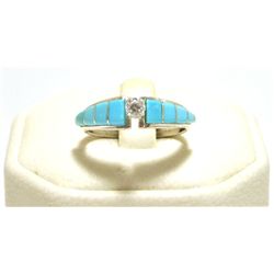 Zuni Cubic Zirconia & Turquoise Inlay Sterling Silver Women's Ring - Marlene Shekya