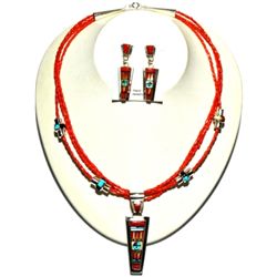 Zuni Coral Necklace & Earrings Set - Raylan & Patty Edaakie