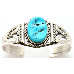 Navajo Sleeping Beauty Turquoise Sterling Silver Cuff Bracelet - Mary Ann Spencer