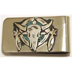 Navajo Turquoise Sterling Silver Cow Skull Money Clip - Richard Singer