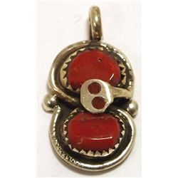 Zuni Coral Sterling Silver Snake Charm Pendant - Effie Calavaza