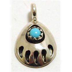 Navajo Turquoise Sterling Silver Bear Paw Charm Pendant - Joey McCray