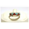 Image 1 : Zuni Coral & Turquoise Inlay Sterling Silver Men's Ring - Carmichael Haloo