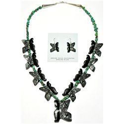 Zuni Black Jet Fetish Necklace & Earrings Set - Dilbert Gasper