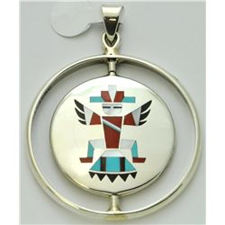 Zuni Multi-Stone Spinner Knifewing Kachina and Sun Design Pendant - Fred & Lolita Natachu