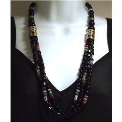 Navajo Onyx & Multi-Stone 3-Strand Necklace - Tommy Singer