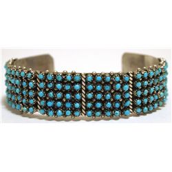 Zuni Turquoise Dots Sterling Silver Cuff Bracelet - Peter & Vivian Haloo