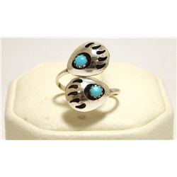 Navajo Turquoise Sterling Silver Bear Paw Adjustable Women's Ring - Joey McCray