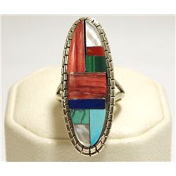 Navajo Multi-Stone Inlay Sterling Silver Women's Ring - Ray Jack