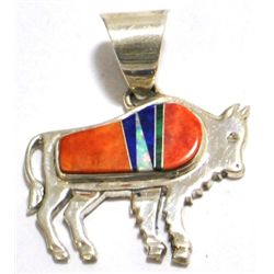 Navajo Multi-Stone Buffalo Bison Sterling Silver Pendant - Calvin Begay