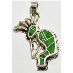 Navajo Gaspeite Inlay Sterling Silver Kokopelli Pendant - Francis