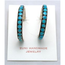 Zuni Turquoise Dotted Onyx 3/4 Ring Earrings