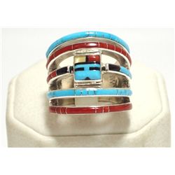 Zuni Multi-Stone Inlay Sun Face Sterling Silver Men's Ring - Don Dewa